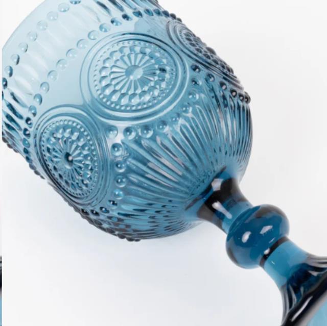 Where to find GLASS, EMB GOBLET, BLUE 12OZ-E in Concord